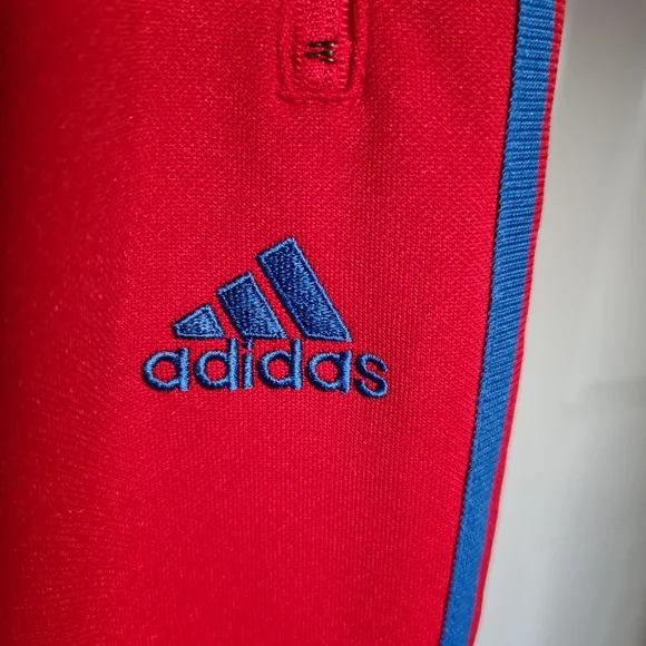 ADIDAS CLIMALITE Jogging Pants Zipped Up Red Blue 3 Stripes Embroidered Logo - Picture 5 of 10